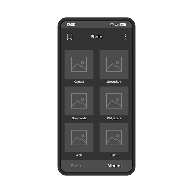 Photo album smartphone interface vector template