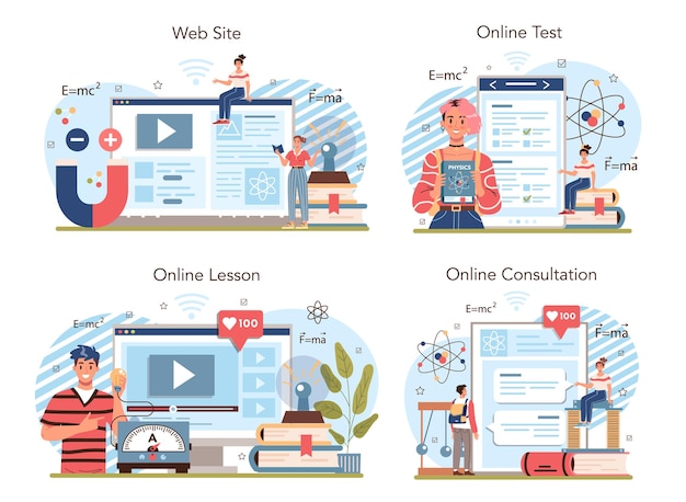 Physics school subject online service or platform set students explore