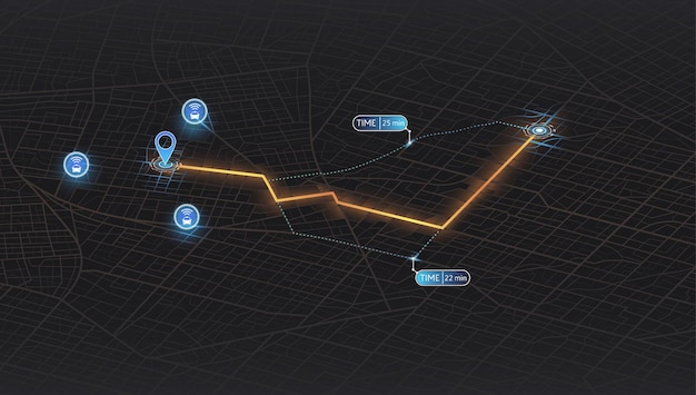 Pick up taxi passenger location sharing for driver gps map navigation to own house city top view