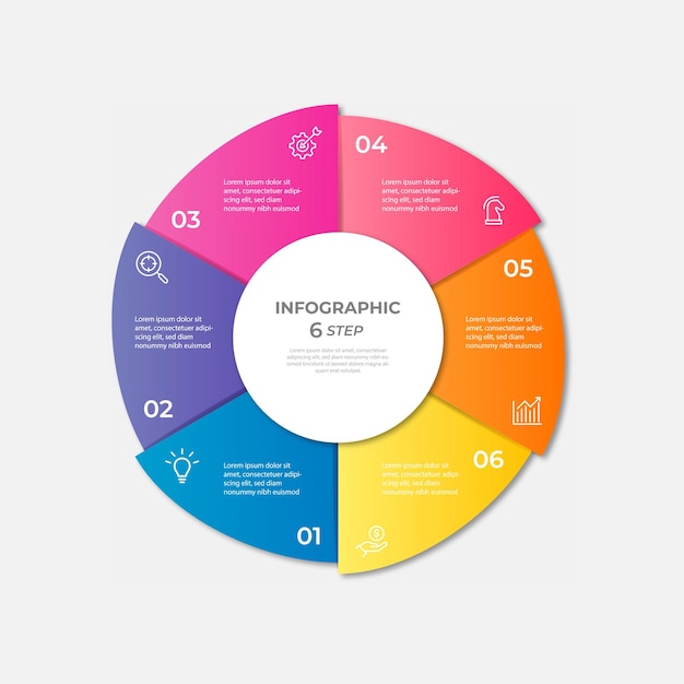 Pie Chart Glassmorphism Infographic Template With 6 Options Steps Parts Segments Vector Illustration For Business Financial Report