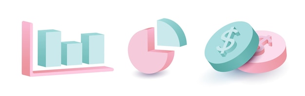 pie chart graphchart column chart and dollar sign coins vector 3d cliparts