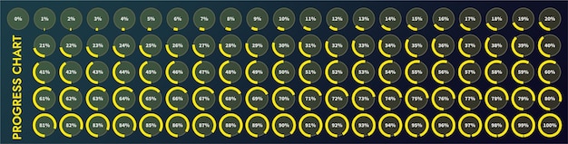 Pie charts load indicators from 0 to 100 They show processes such as progress completion loading and unloading of data