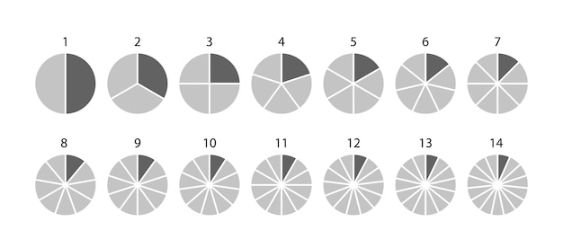 Piechart with segments and slices Round section graph Pie diagram template Gray circle chart