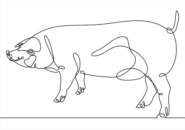 Pig Continuous drawing with one line Vector