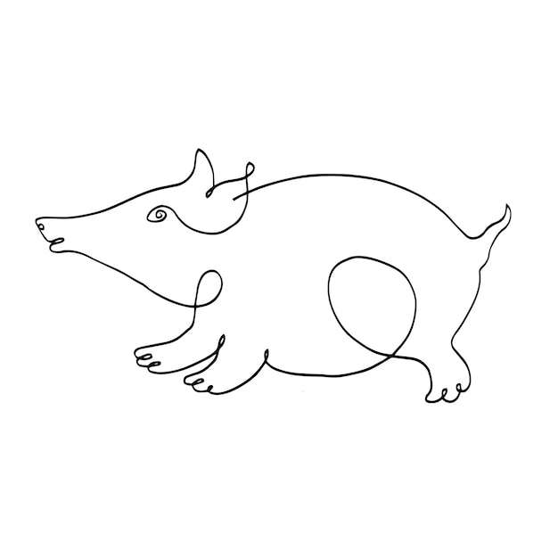 Pig one line drawing art abstract pet logo vector illustration shio illustration