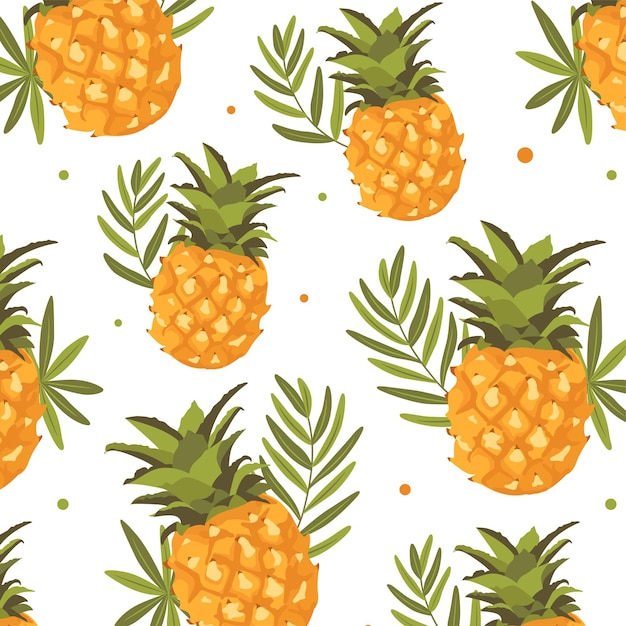 Pineapple summer tropical fruit and hawaiian leaf watercolor seamless pattern