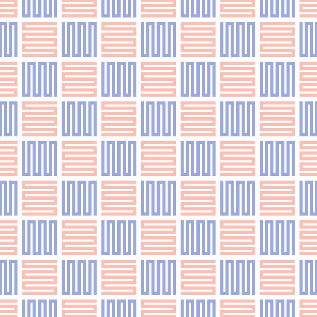 Pink and blue abstract lines seamless pattern with white background.