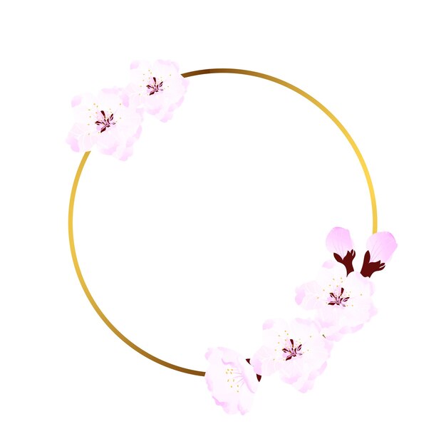 Pink flowers frame cherry blossom sakura on gold rings Invitations card Save the date celebrate background Vector isolated painting art