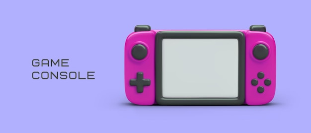 pink realistic game console with blank screen vector advertising template with text