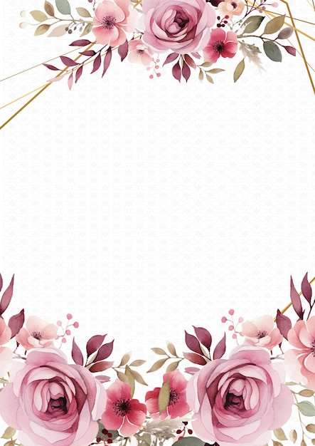 pink vector frame with foliage pattern background with flora and flower