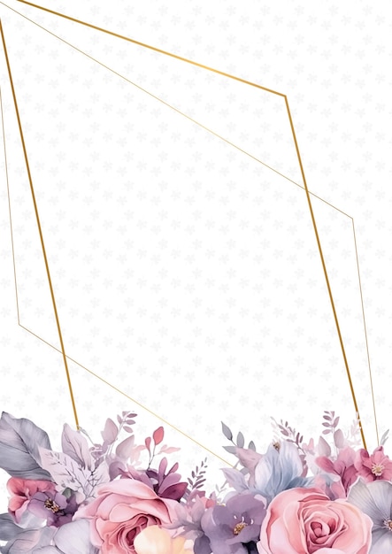 Pink white and purple violet wreath background invitation template with flora and flower