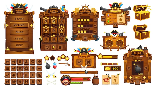 Pirates corsairs game UI interface buttons assets