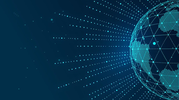 Pisteviiva digitaalinen ontto digitaalinen maapallo globalisaatio kansainvälinen tiede- ja teknologiatausta