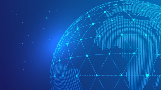 Pisteviiva digitaalinen ontto digitaalinen maapallo globalisaatio kansainvälinen tiede- ja teknologiatausta