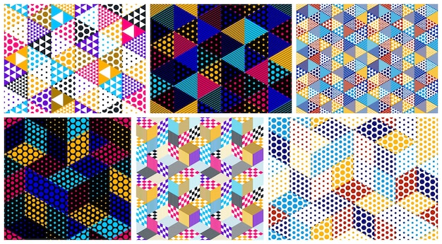 Pisteviivoin piirretyt geometriset 3D-saumattomat kuviot kuutioilla, pistemäiset laatikot vektoritaustat, arkkitehtuuri ja rakentaminen, tapettimallit.