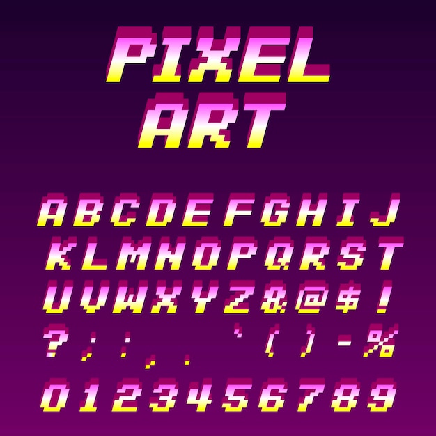 Pixel art alphabet. Vector font.
