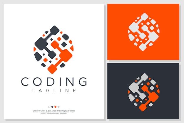 PIxel coding logo design template.