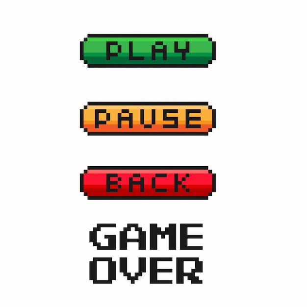 pixel game menu button - play, pause, back. Gaming controller.