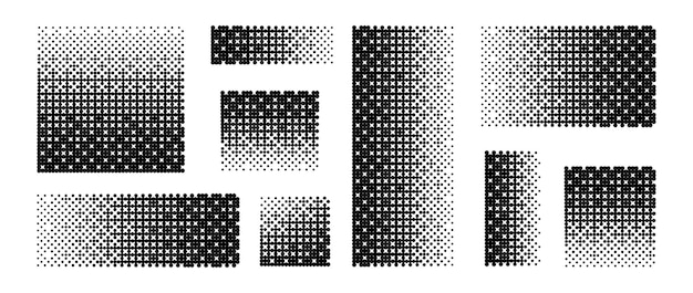 Pixelated gradient set Dither element collection Dissolving halftone square and rectangular shapes