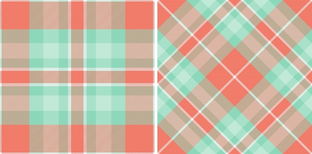 Plaid tartan textile of check seamless pattern with a texture fabric vector background set in food colors