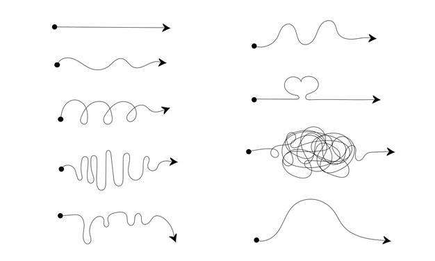 Plan concept with smooth route and rough route Expectation and reality Directional arrows