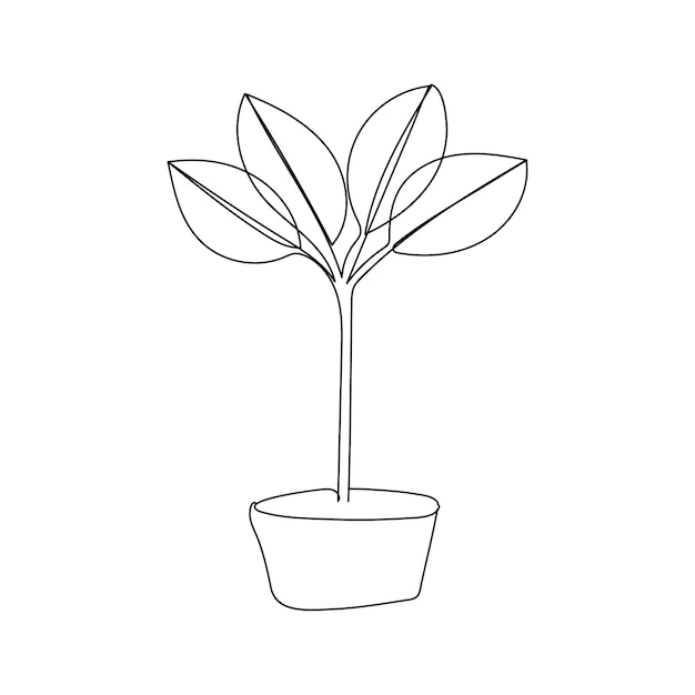 Plant growth tree continuous one line drawing of outline vector illustration