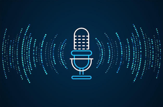 Podcast-konsepti Mikrofoni äänitysaallolla Tulevaisuuden teknologia