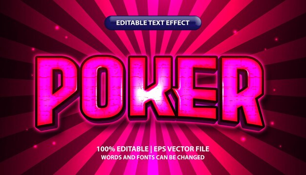 Poker text editable 3d text effect style pink neon glow effect text style