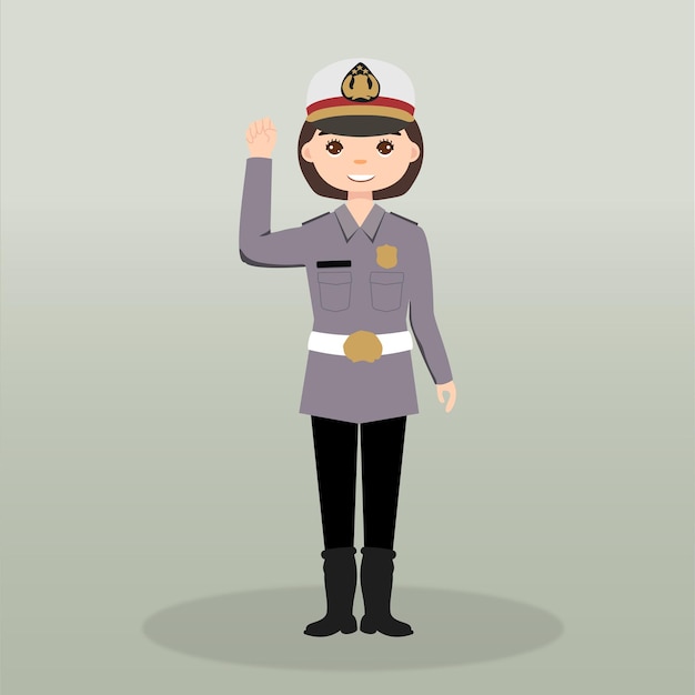 policewoman character using uniform in action pose cartoon character