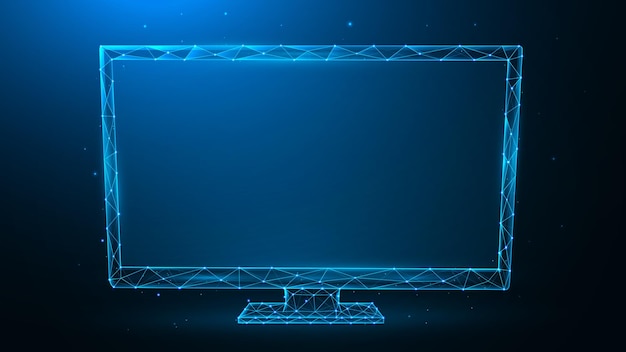 Polygonal monitor or screen vector illustration on a dark blue background