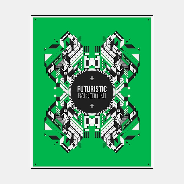 Poster/print design template with symmetric abstract element on colorful background.