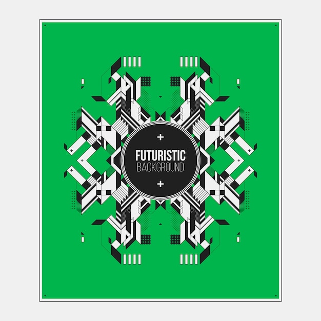Poster/print design template with symmetric abstract element on colorful background.