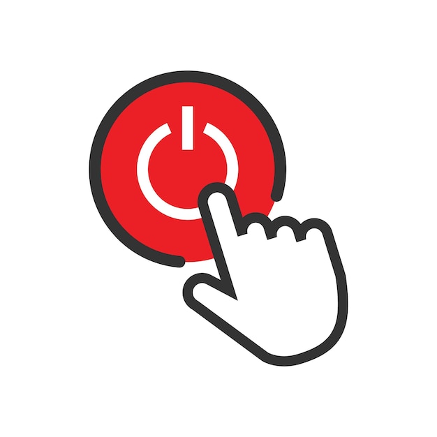Power button with cursor ON and OFF icon Push and click mouse Vector