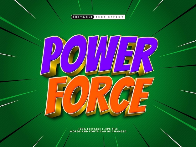 power force editable text effect in super hero and kids text style
