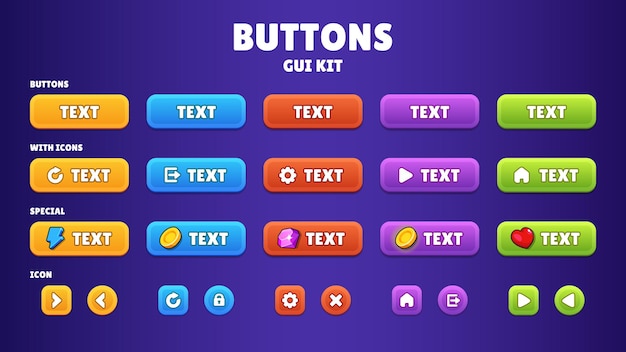 Premium buttons GUI kit with special icons