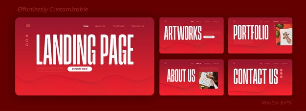 Premium set Web design UI UX vibrant red gradient vector
