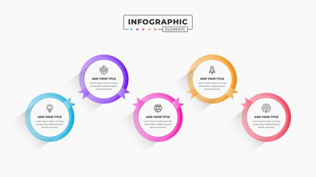 Presentation label infographic design template with 5 steps or options