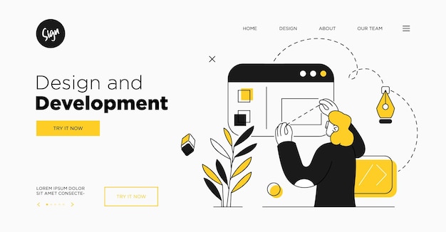 Presentation slide template or landing page website design Business concept illustrations