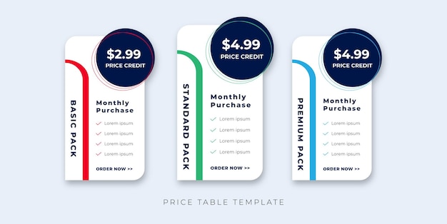 price table modern design price list subscription plans of Ui web element design