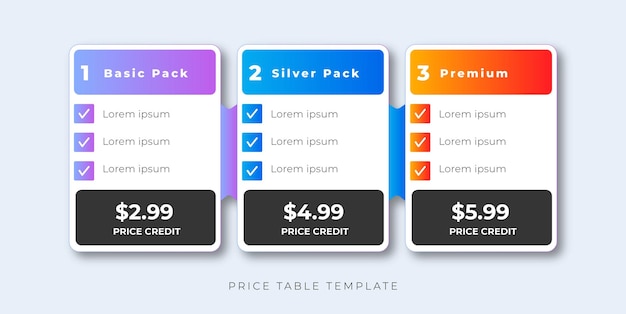 price table modern design price list subscription plans of Ui web element design