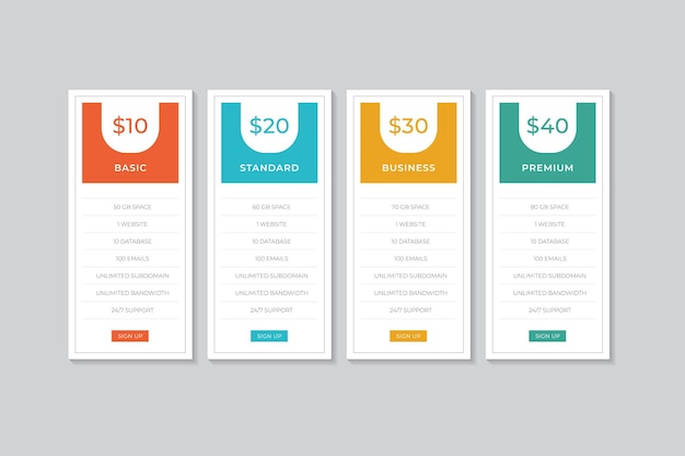 pricing table template vector design