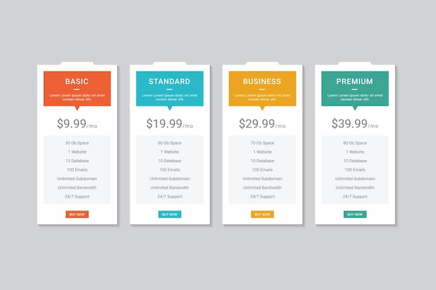 pricing table template vector design