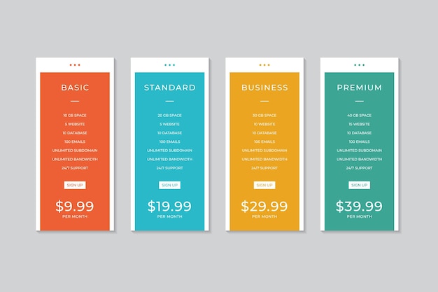 pricing table template vector design