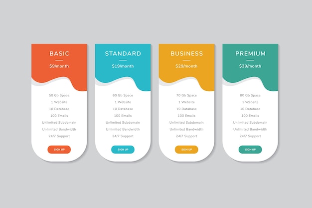 pricing table template vector design