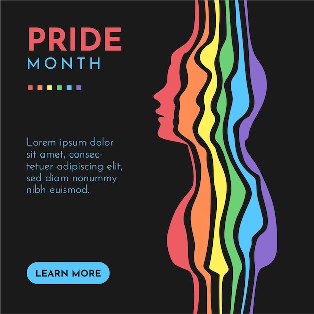 pride month simple minimal design with illustration of creative rainbow human face using abstract random lines