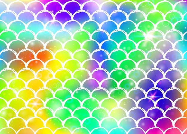 Princess mermaid background with kawaii rainbow scales pattern