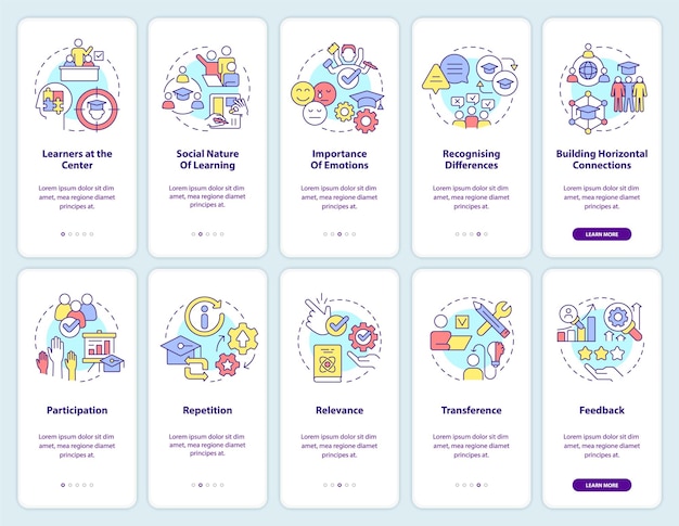 principles of learning onboarding mobile app screen set