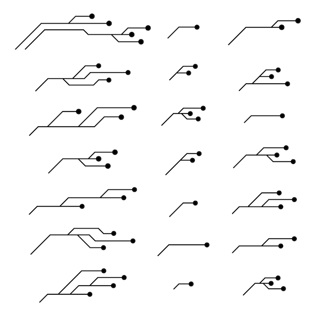 printed circuit board pcb tracks isolated on white background technical clipart with lines and rings at the ends dividers for design design element