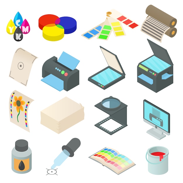 Printing icons set in cartoon style