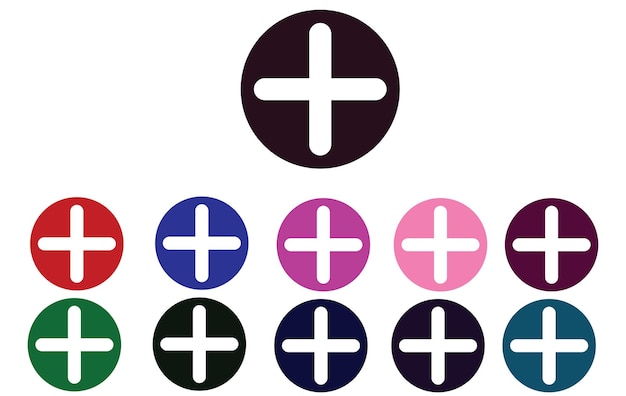 PrintPlus sign icon Positive symbol Zoom in Round colourful 11 buttons Vecto